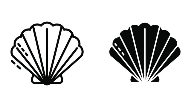 Scallop shell outline and solid vector icon
