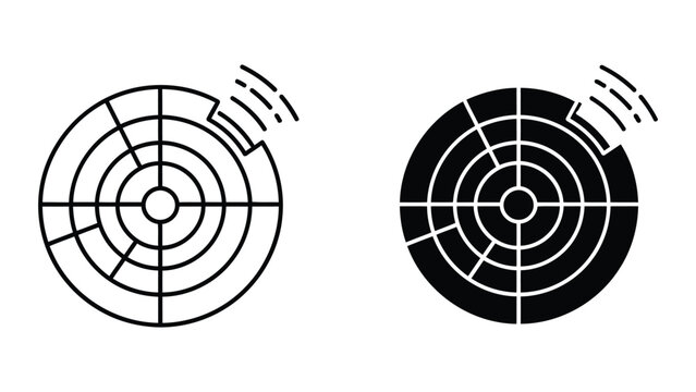 Target radar scanner with broken segment outline and solid vector icon set