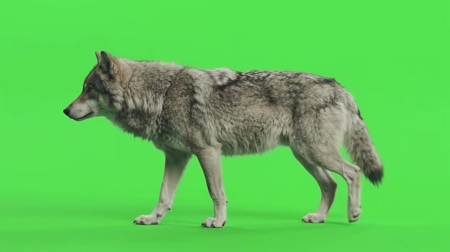 Gray wolf walking slowly forward