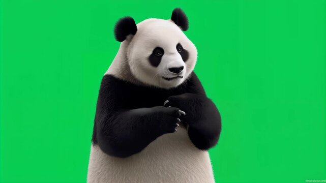Cute giant panda bear looking at camera isolated on green screen background 4K video cute animal wildlife 4K video