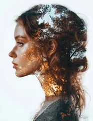 The image features a profile view of a young woman with long, wavy hair. Her face is calm and composed, with her gaze directed forward © easybanana