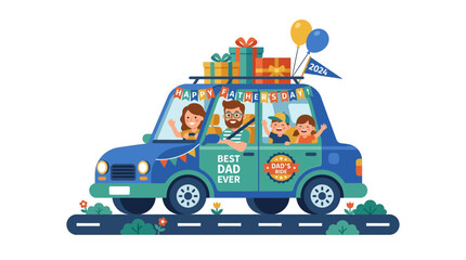 Fototapeta premium Happy Father's Day Family Road Trip Celebration with Gifts and Balloons