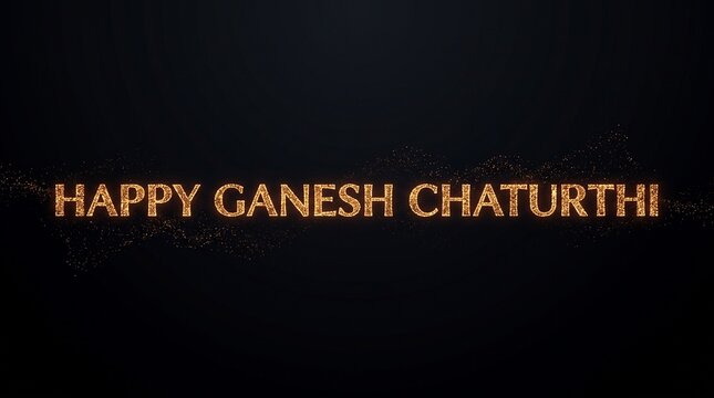 Happy ganesh chaturthi golden sparkling text on black background