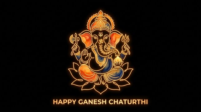 Glowing neon lord ganesha illustration for ganesh chaturthi