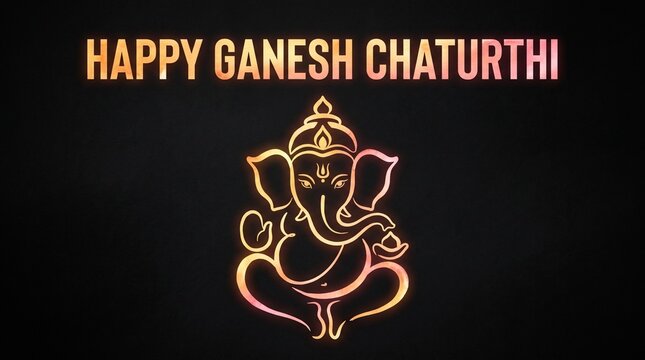 Happy ganesh chaturthi neon glowing illustration on black