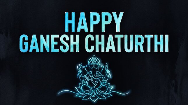 Happy ganesh chaturthi text with glowing blue ganesha icon