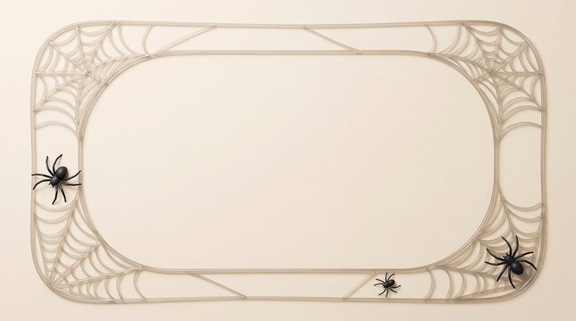 Decorative halloween border made of white spider webs and black plastic spiders with halloween decoration background ornament celebration arachnid horizontal