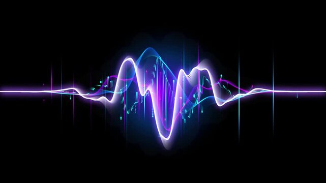 Abstract digital audio frequency pulse animation with glowing neon light waves frequency wave sound spectrum 4K video