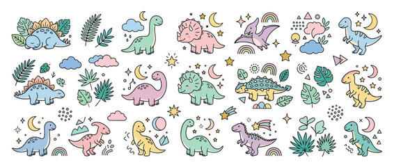 Cute Kawaii Dinosaurs and Celestial Elements Collection © velina