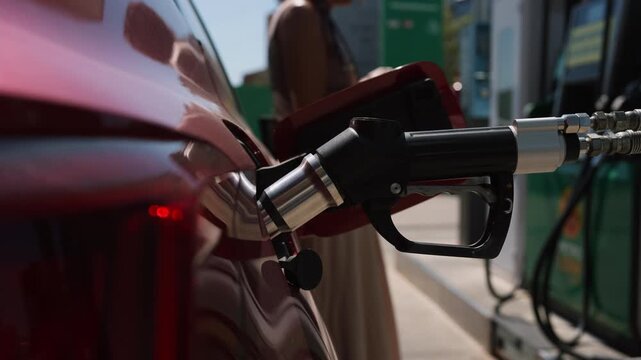 Refueling car with rising fuel prices at gas station fuel crisis