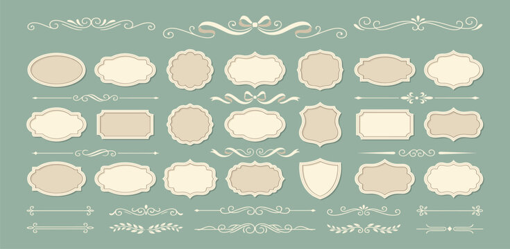 Set of luxury vintage frames, collection of retro labels, badges and banners vector decorative elements