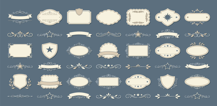 Set of luxury vintage frames, collection of retro labels, badges and banners vector decorative elements