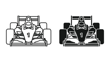 Obraz premium Formula one racing car front view icon in outline and solid black vector illustration