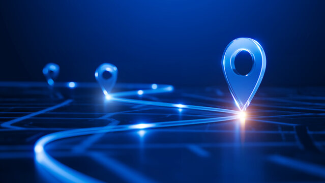 Blue Pointer Icon, Location symbol on Map. Gps, travel, navigation, place position concept. 3d rendering