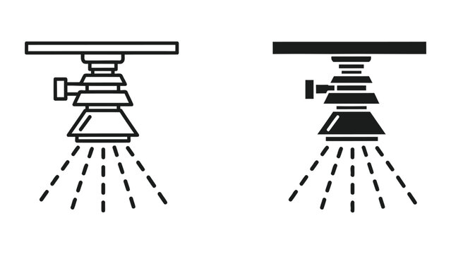 Fire sprinkler system vector icon with outline and solid black style for fire safety
