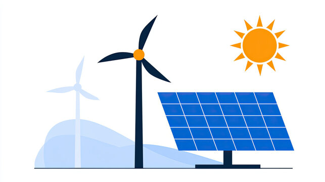 transparent flat vector illustration of renewable energy with solar panels