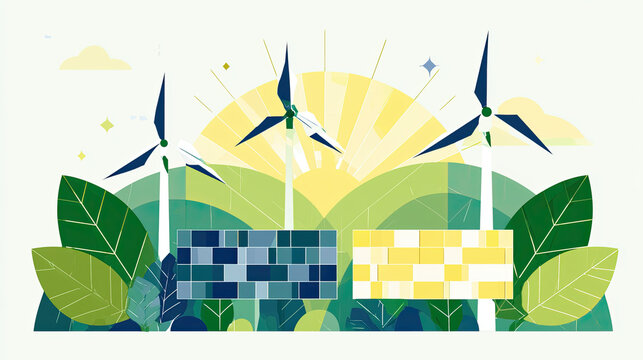 clean energy concept vector illustration with wind and solar elements
