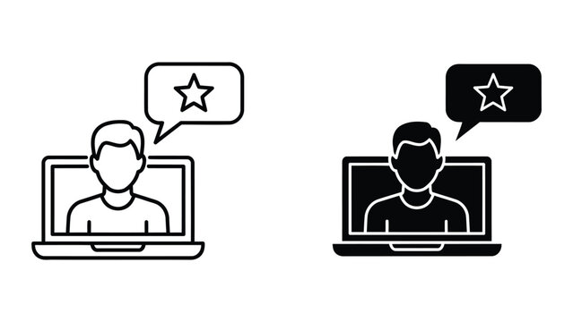 Online user profile on laptop screen icon set isolated on transparent background