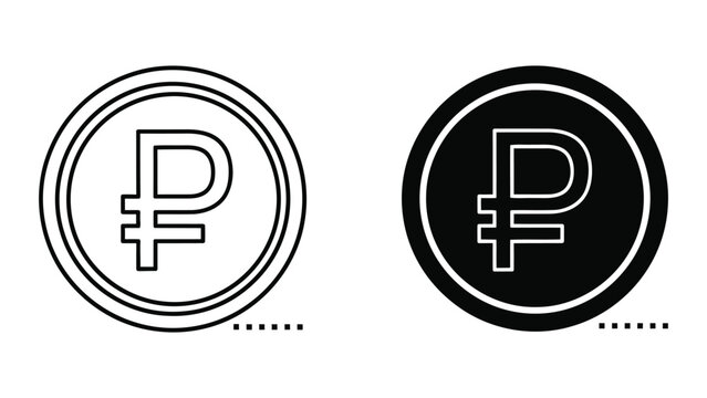 Russian ruble currency coin symbol isolated vector flat design icon set
