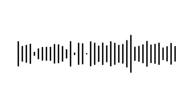 Minimalist black audio waveform animation on white background, dynamic sound visualization loop music