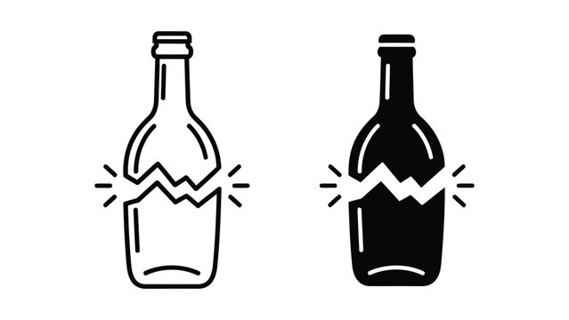 Broken glass bottle silhouette vector icon for recycling and waste management concepts