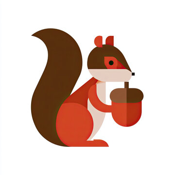 flat vector illustration of a squirrel with acorn