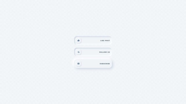 Neumorphic Social Media Buttons Animation Like Follow Subscribe White Minimalist Motion Graphics