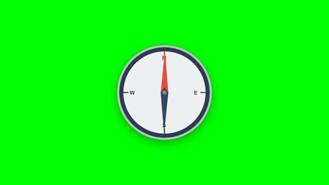 Minimalist Compass Navigation Flat Animation Loop on Green Screen Chroma Key