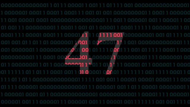 Digital countdown number 47 with red binary code data stream background, for technology and, cyber security concepts