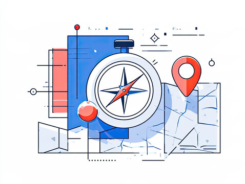 transparent flat vector illustration of navigation tools with compass
