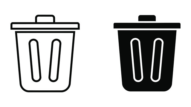 Trash can outline and silhouette vector icons set isolated on transparent background
