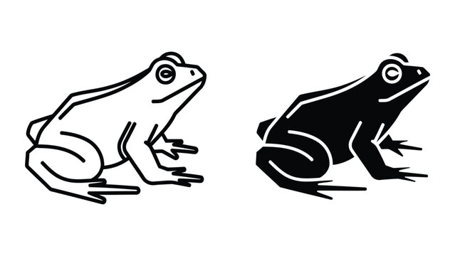 Sitting frog animal icon set in outline and solid black vector art style