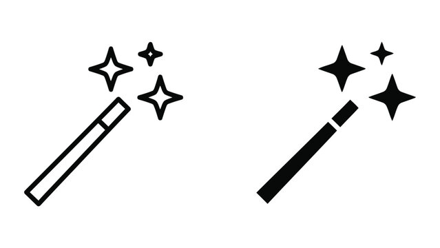 Magic wand with sparkle stars vector icon for creative design and user interface tools