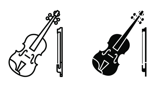 Classical violin and bow musical instrument vector icon set for orchestra