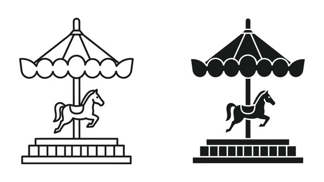 Classic carnival merry go round carousel icon in outline and filled vector art format