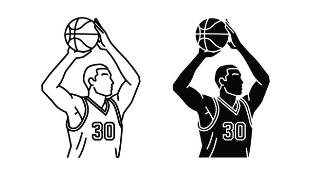 Basketball player shooting ball icon set isolated on transparent background for sports