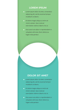Vertical infographic template featuring two overlapping circles, venn diagram concept