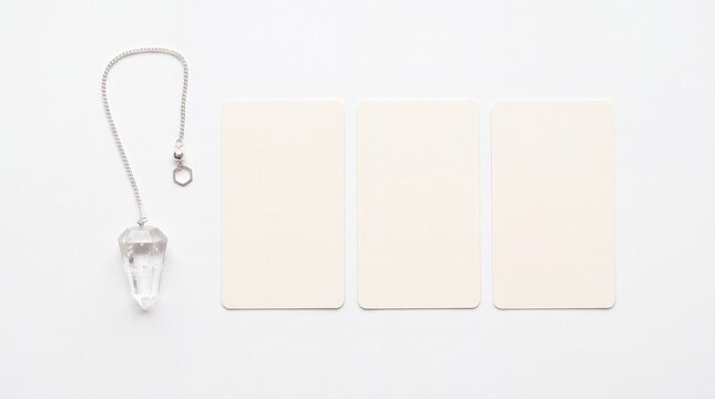 Crystal pendulum and blank cards for divination and fortune telling