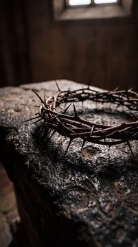 Crown of Thorns on Stone Altar