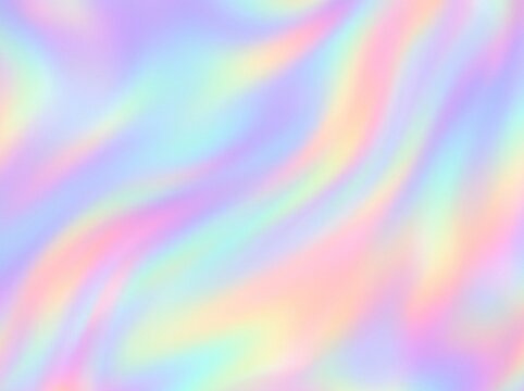 Abstract holographic background with soft iridescent waves and pastel rainbow light gradients.
