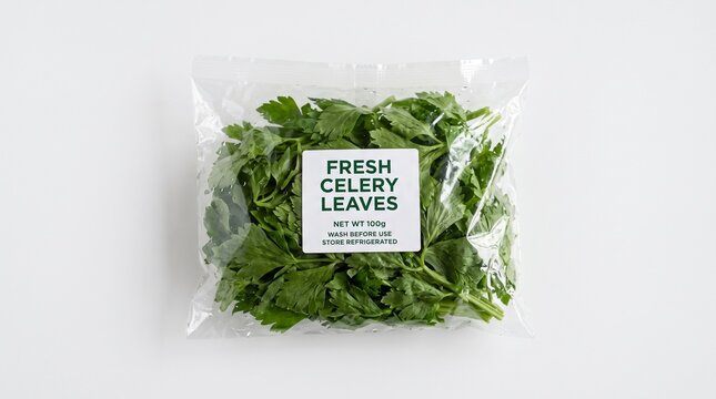 Packaged celery leaves