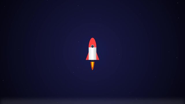 2D Flat Motion Graphic Rocket Launch Loop in Dark Starry Space Background
