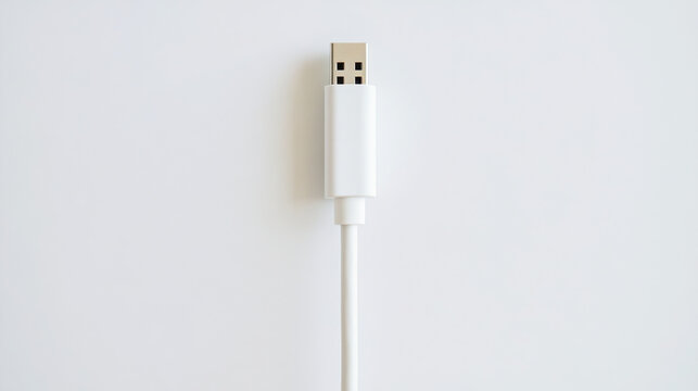 White USB charging cable isolated on white background for electronic device connectivity