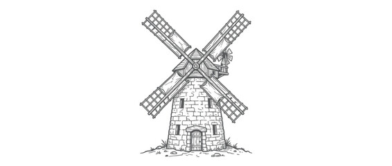 Obraz premium Vintage stone windmill illustration isolated on white