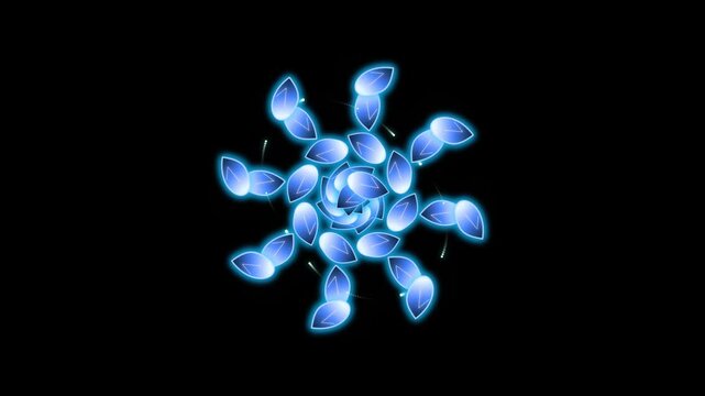 Animated blue floral neon light glowing petals cycle neon flower floral pattern light effect abstract floral 4K video