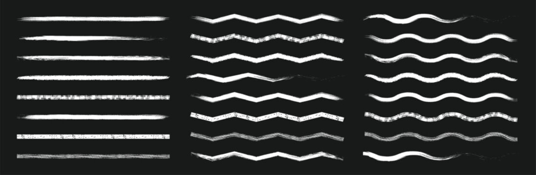 Set of Hand painted chalk brushes. Chalk lines, Hand drawn vector Pencil underlines. Grunge brush and chalk underline strokes vector set. crayon drawn lines illustrator brush stroke set.