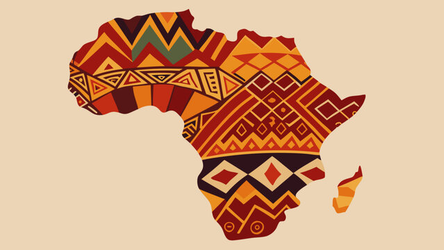 African continent silhouette featuring traditional ethnic tribal patterns and geometric cultural motifs.