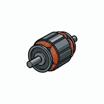 Detailed electric motor rotor armature core with copper windings vector illustration isolated on white background