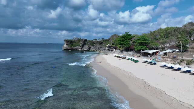 Aerial view of natural landscape of Kubu beach and cliff in Bali island, Indonesia
