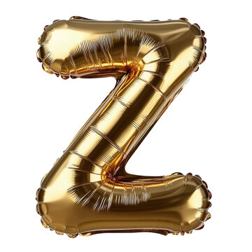The image features a large, metallic, gold colored balloon shaped like the letter "Z